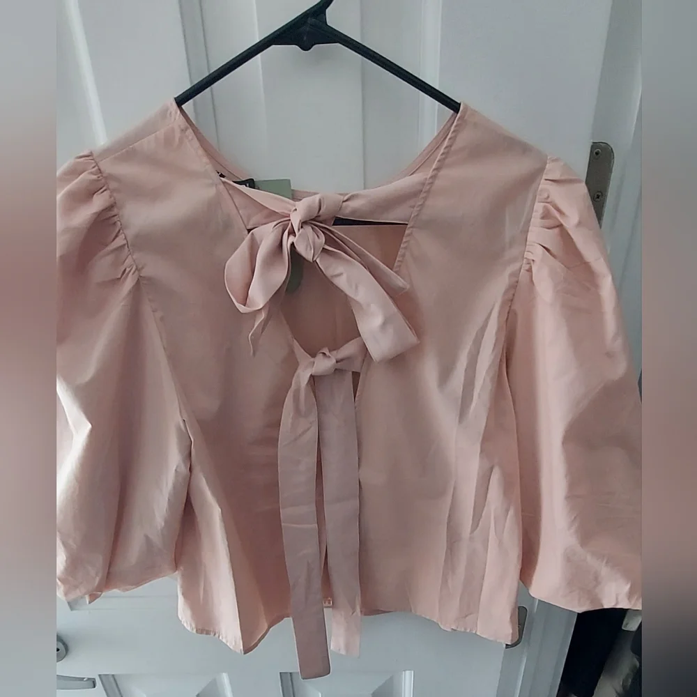 NWT H&M Blush Lyocell Blend Bow-Back Blouse-Sz M - Picture 4 of 4